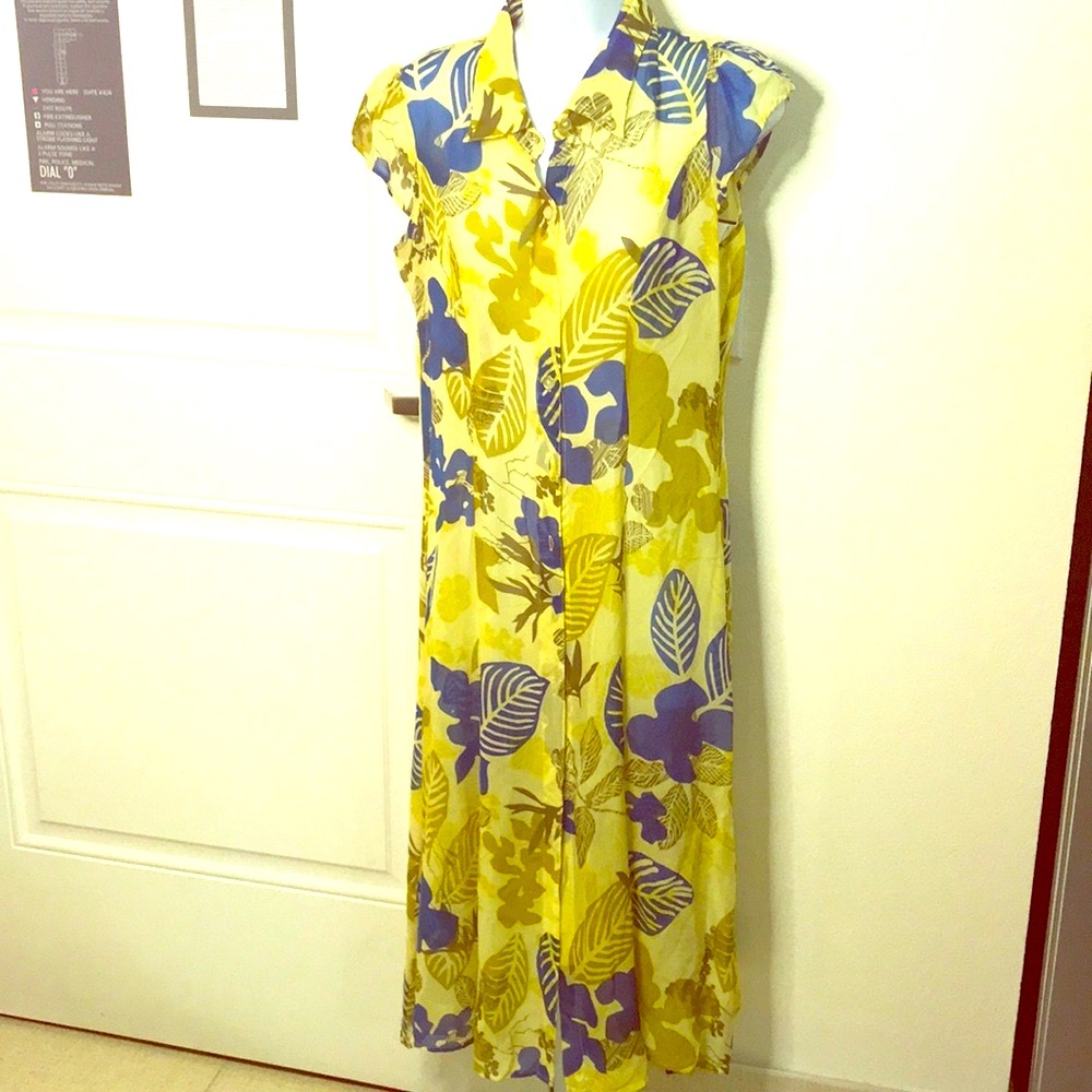 Vintage Sheer silk palm print cover up by Kiko Bay yellow L